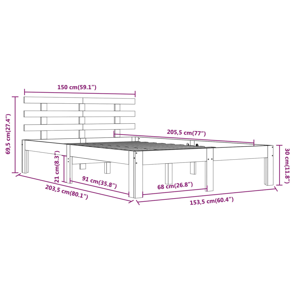 Cadre de lit sans matelas bois massif 150x200 cm