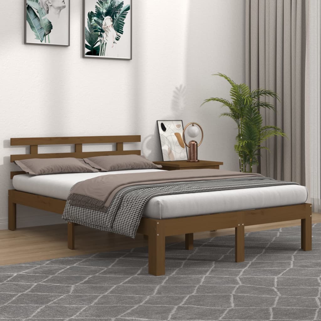 Cadre de lit sans matelas marron miel bois massif 150x200 cm