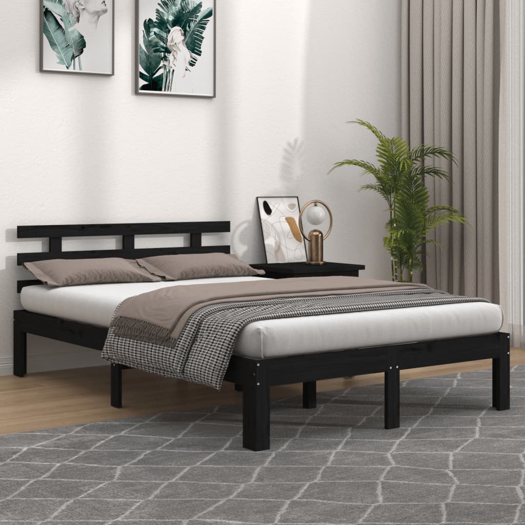 Bed frame without mattress black solid wood 200x200 cm