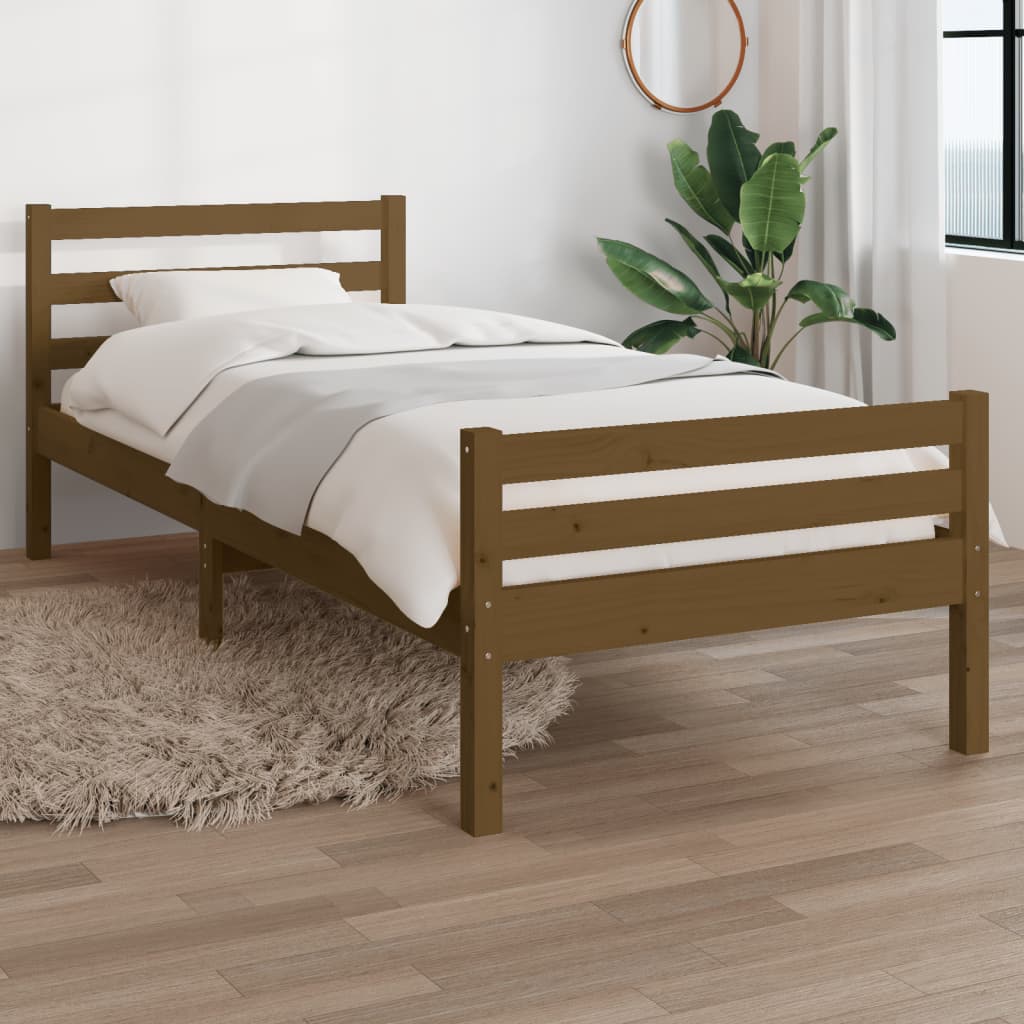 Bed frame without mattress honey brown solid wood 75x190 cm