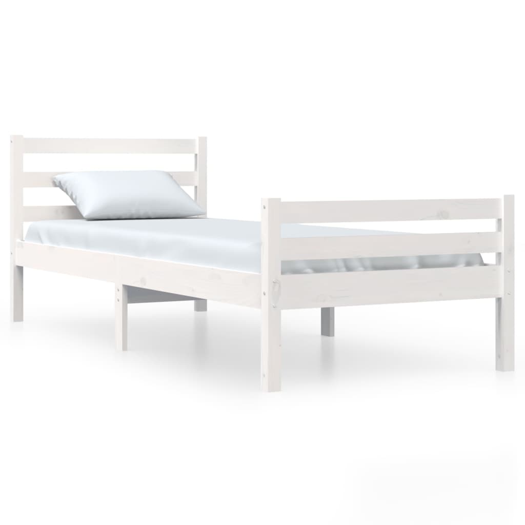 Cadre de lit sans matelas blanc bois massif 90x190 cm