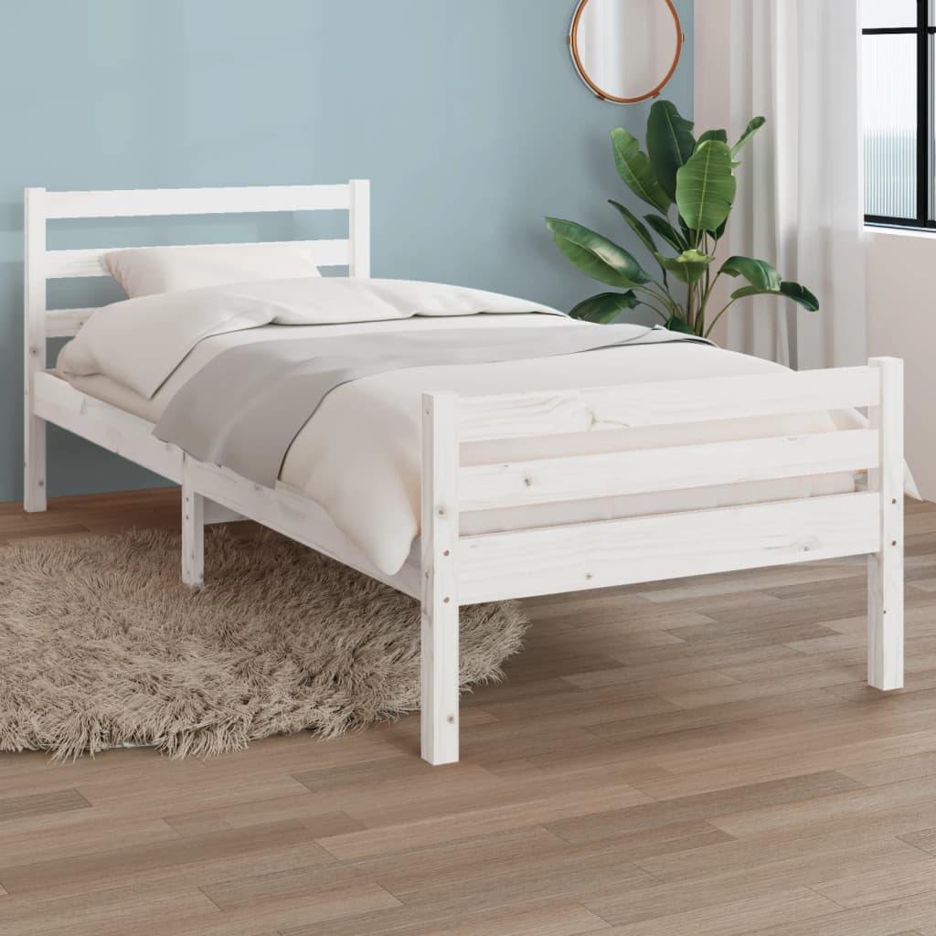 Cadre de lit sans matelas blanc bois massif 90x190 cm