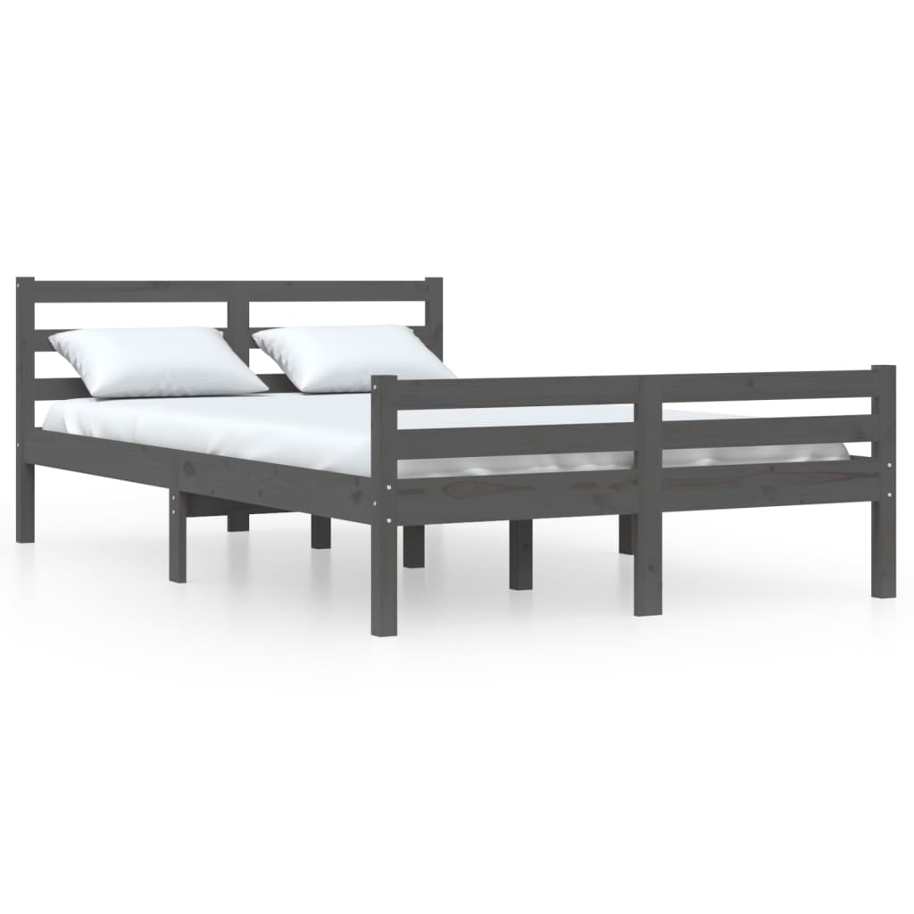 Bed frame without mattress gray solid wood 135x190 cm