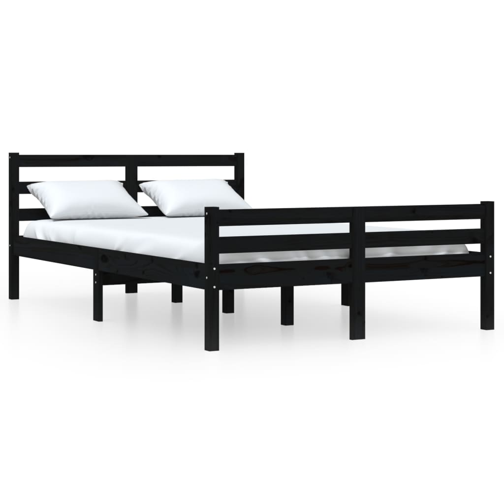 Bed frame without mattress black solid wood 140x190 cm