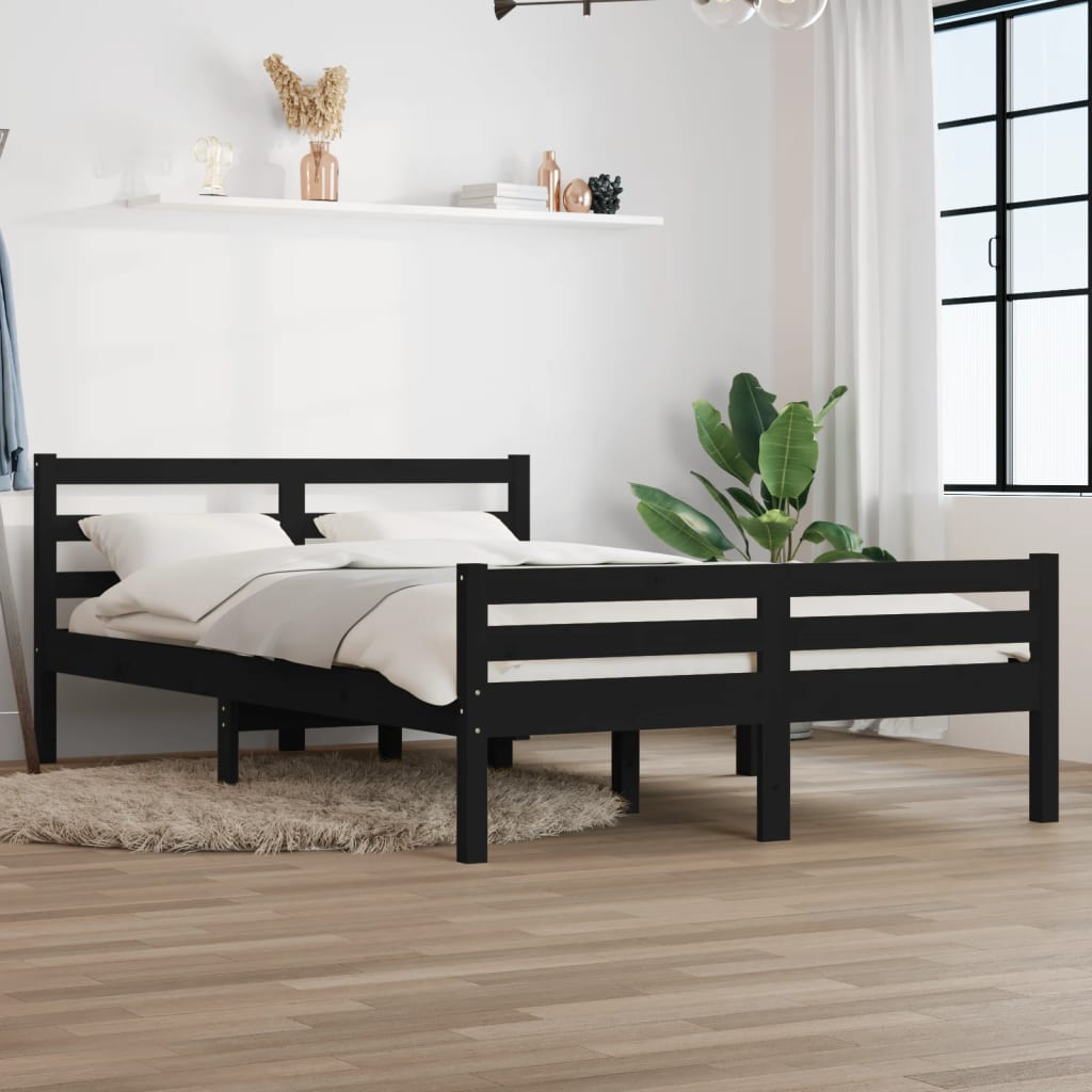 Bed frame without mattress black solid wood 140x190 cm