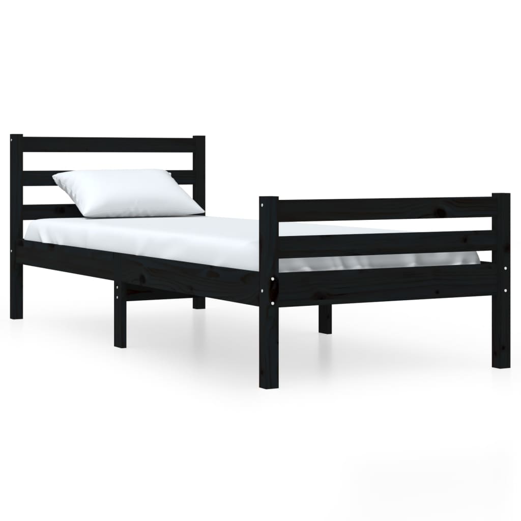 Bed frame without mattress black solid wood 90x200 cm