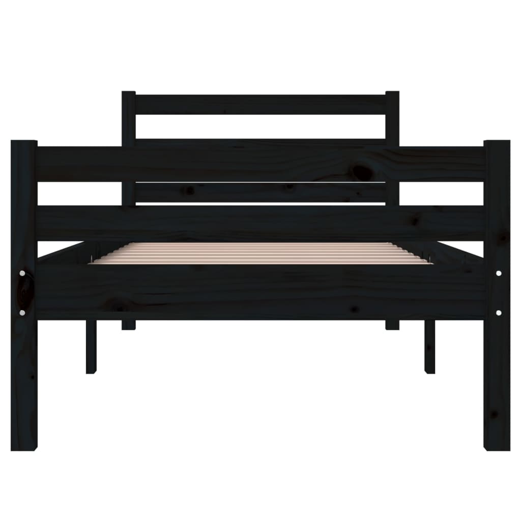 Cadre de lit sans matelas noir bois massif 90x200 cm