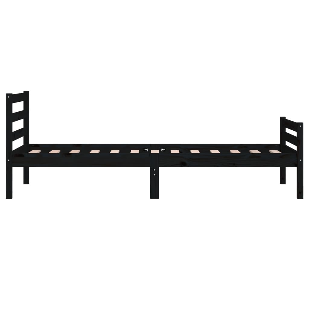 Cadre de lit sans matelas noir bois massif 90x200 cm