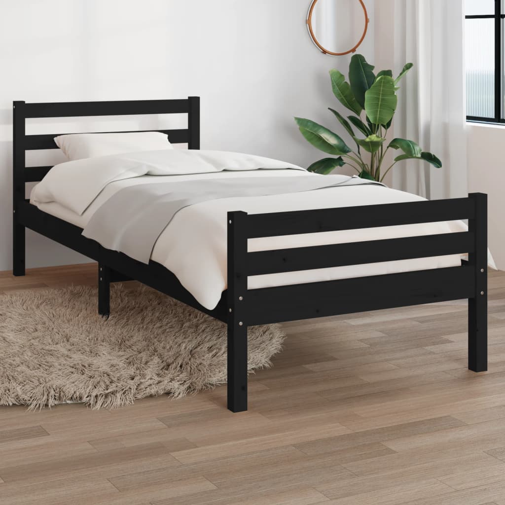 Cadre de lit sans matelas noir bois massif 90x200 cm