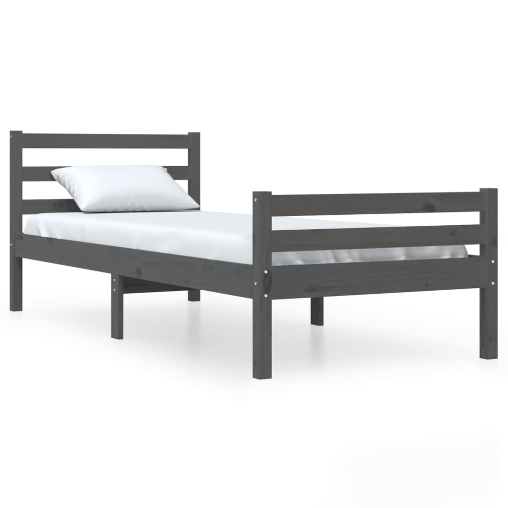 Cadre de lit sans matelas gris bois massif 100x200 cm