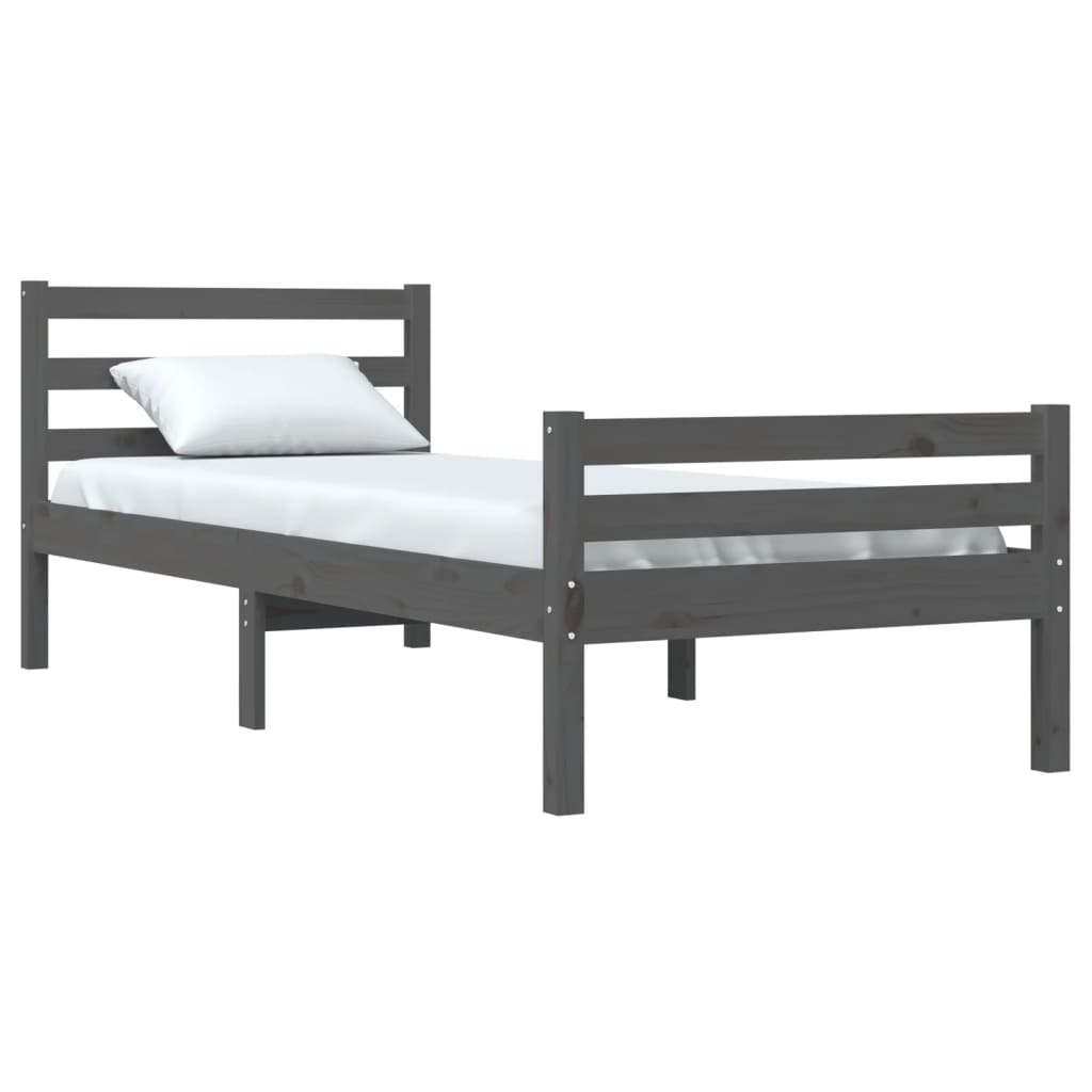 Cadre de lit sans matelas gris bois massif 100x200 cm