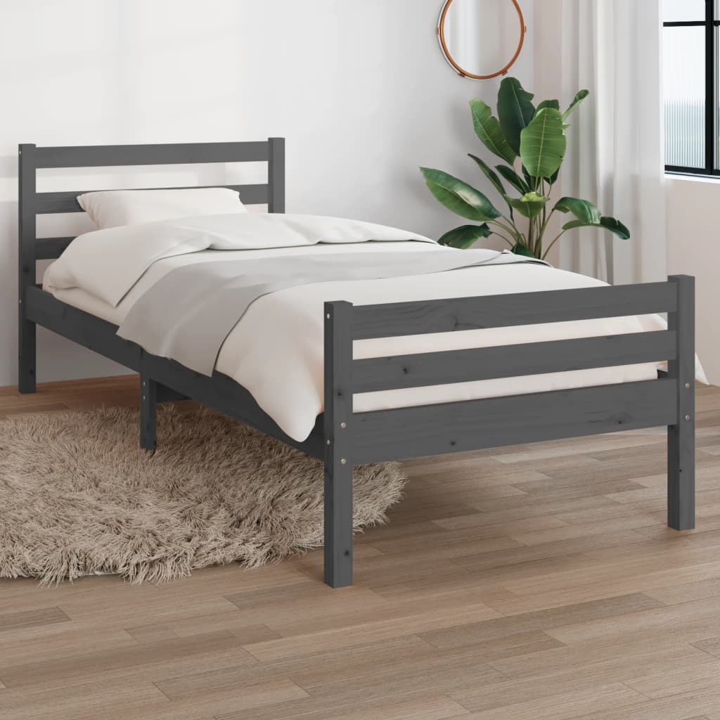 Cadre de lit sans matelas gris bois massif 100x200 cm