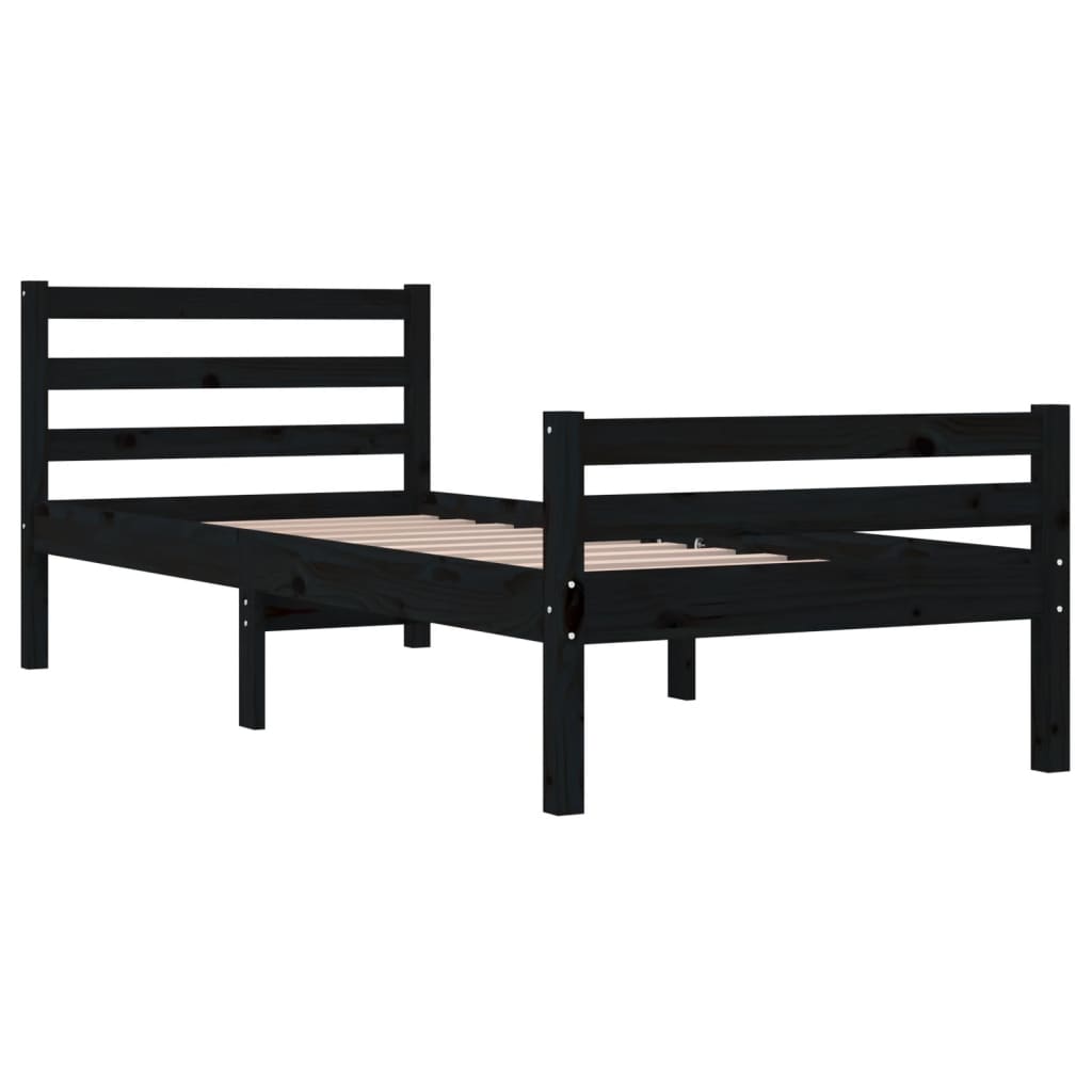 Bed frame without mattress black solid wood 100x200 cm