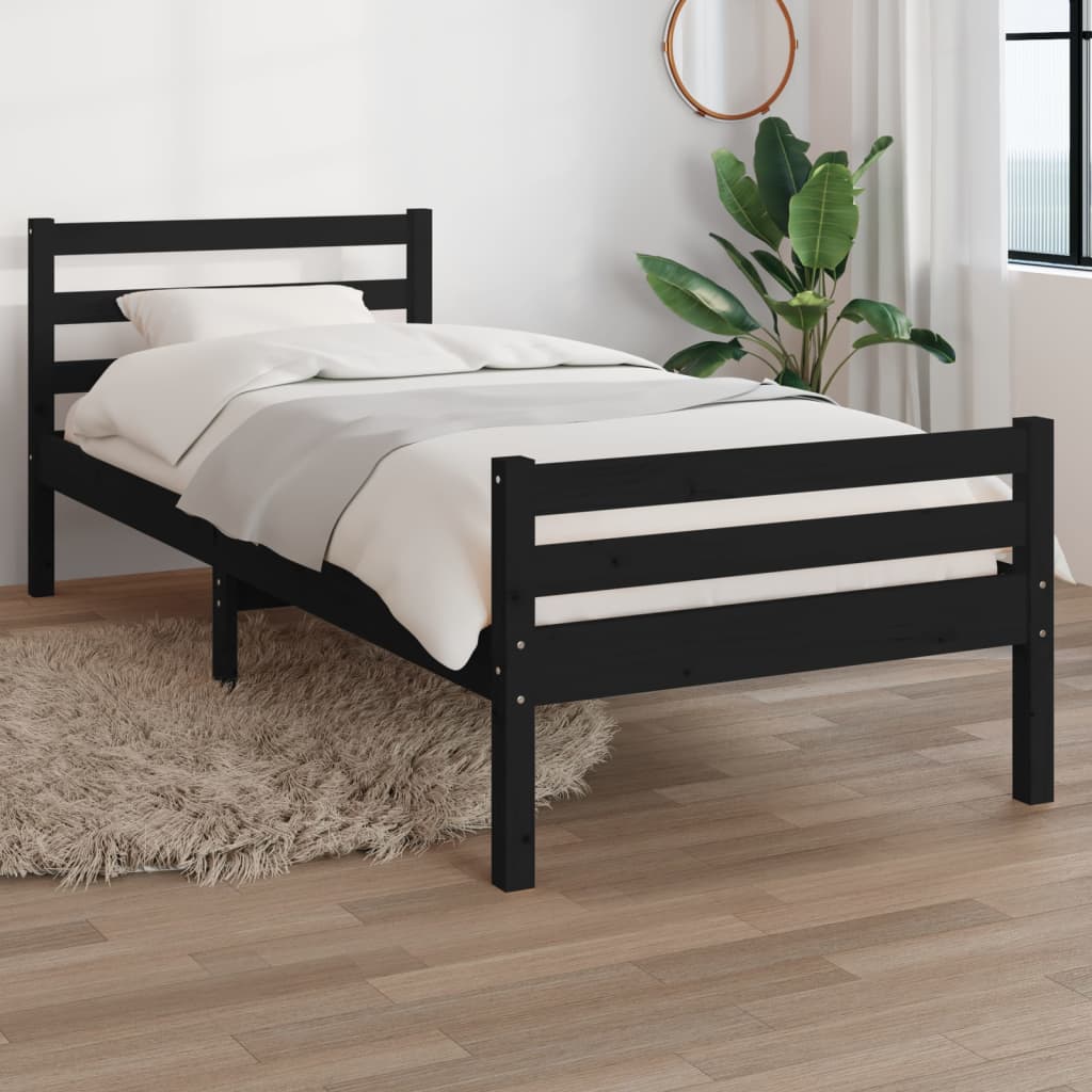 Bed frame without mattress black solid wood 100x200 cm