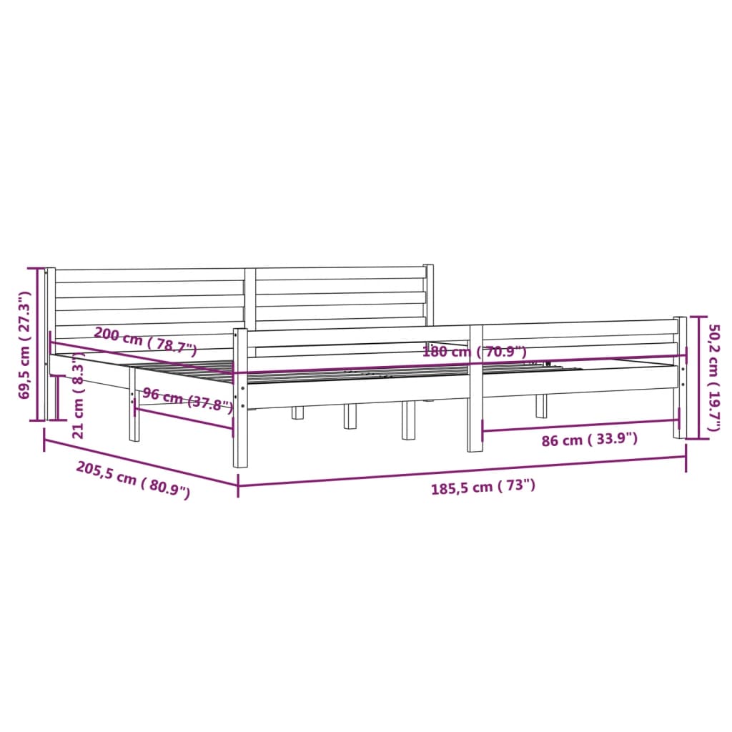 Bed frame without mattress white solid wood 180x200 cm