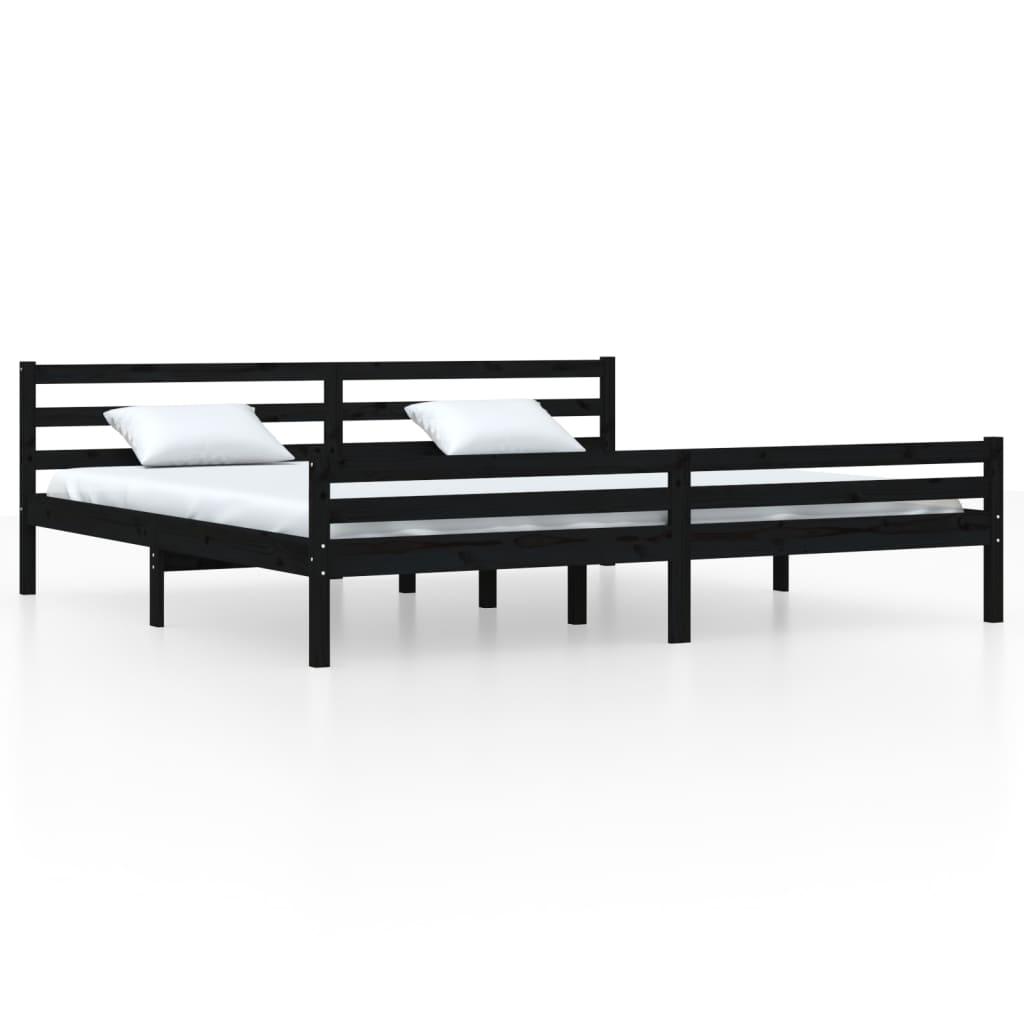 Cadre de lit sans matelas noir bois massif 200x200 cm