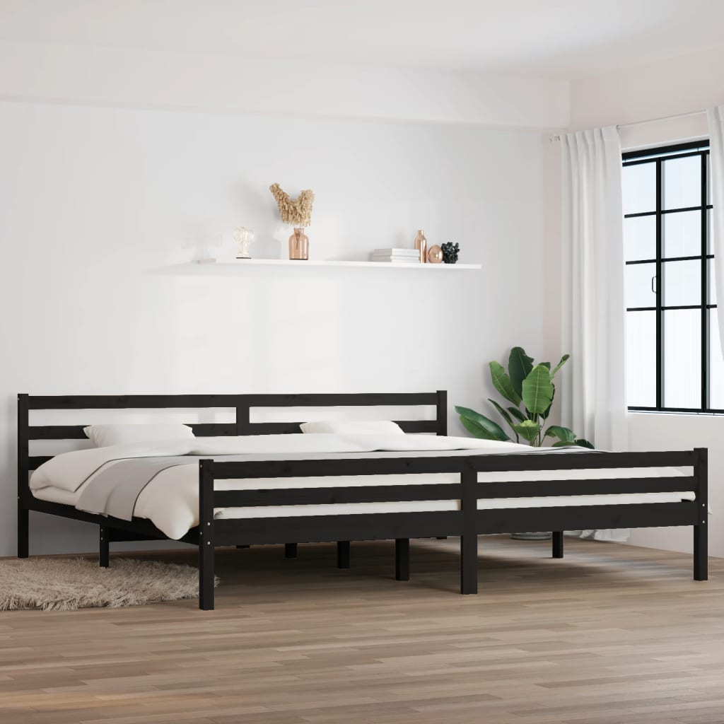 Cadre de lit sans matelas noir bois massif 200x200 cm