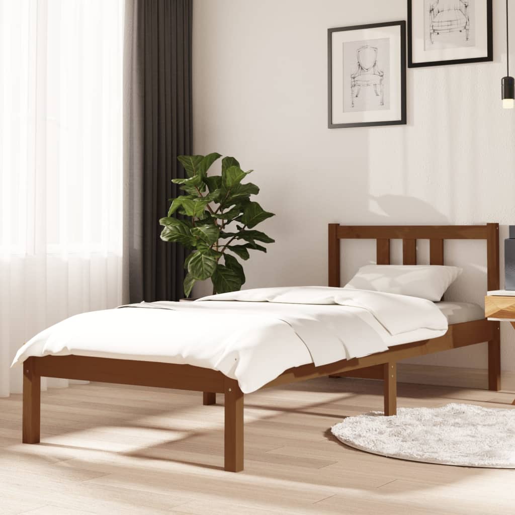 Bed frame without mattress honey brown solid wood 75x190 cm