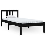 Bed frame without mattress black solid wood 75x190 cm