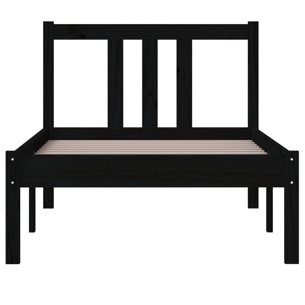 Bed frame without mattress black solid wood 75x190 cm