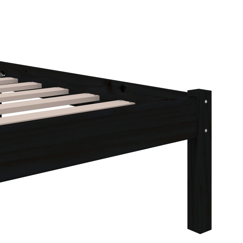 Bed frame without mattress black solid wood 75x190 cm