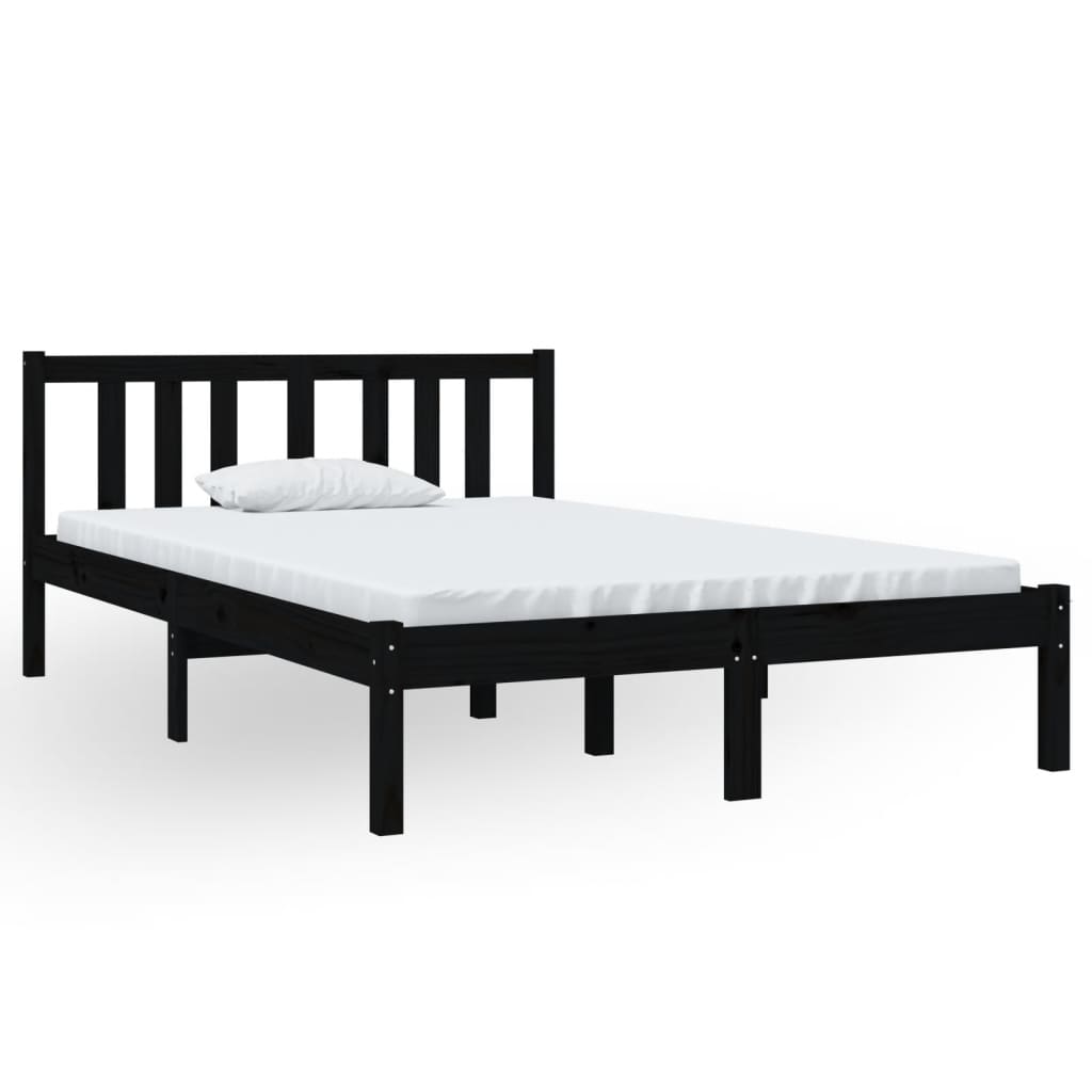 Cadre de lit sans matelas noir bois massif 120x190 cm