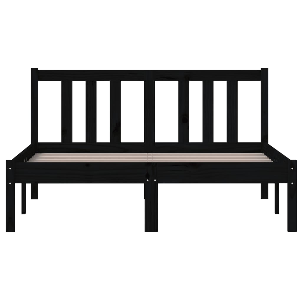 Cadre de lit sans matelas noir bois massif 120x190 cm