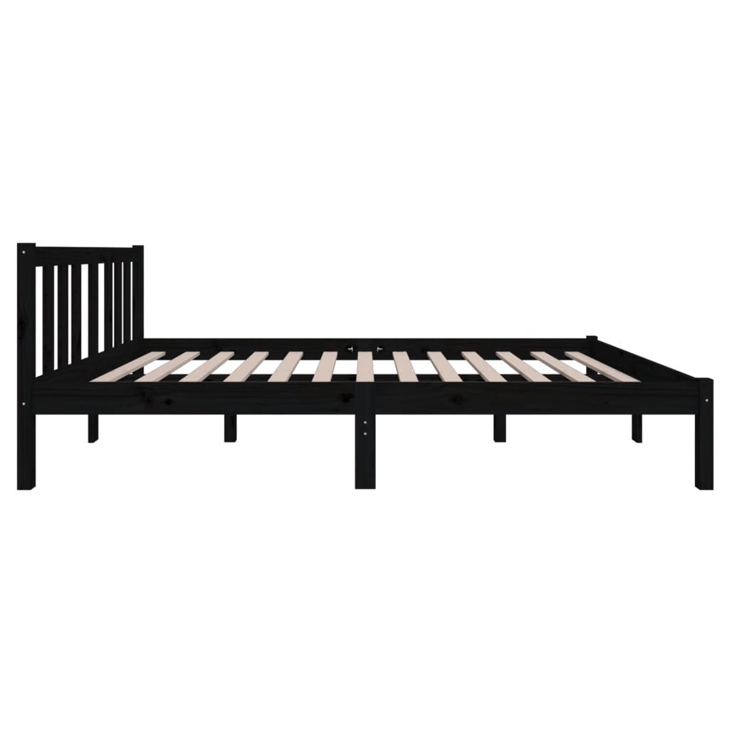 Cadre de lit sans matelas noir bois massif 120x190 cm