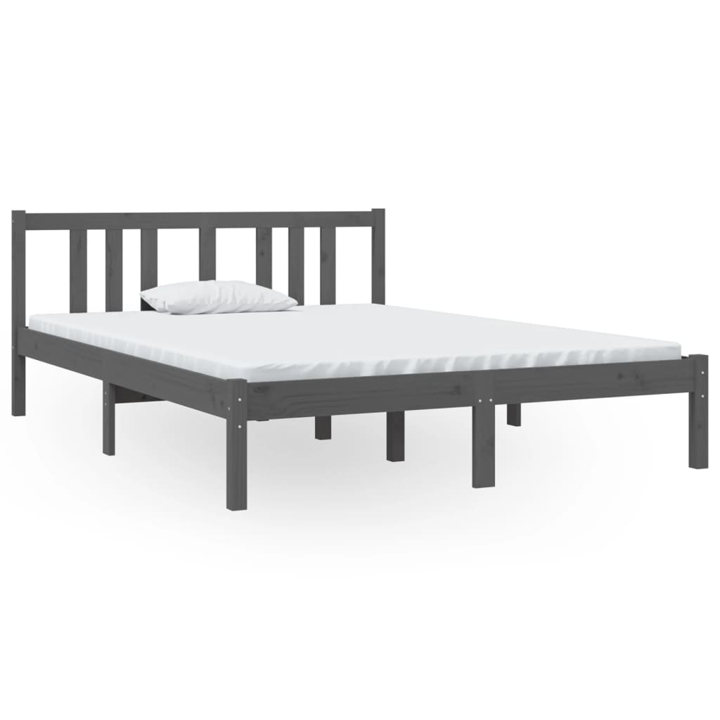 Bed frame without mattress gray solid wood 135x190 cm