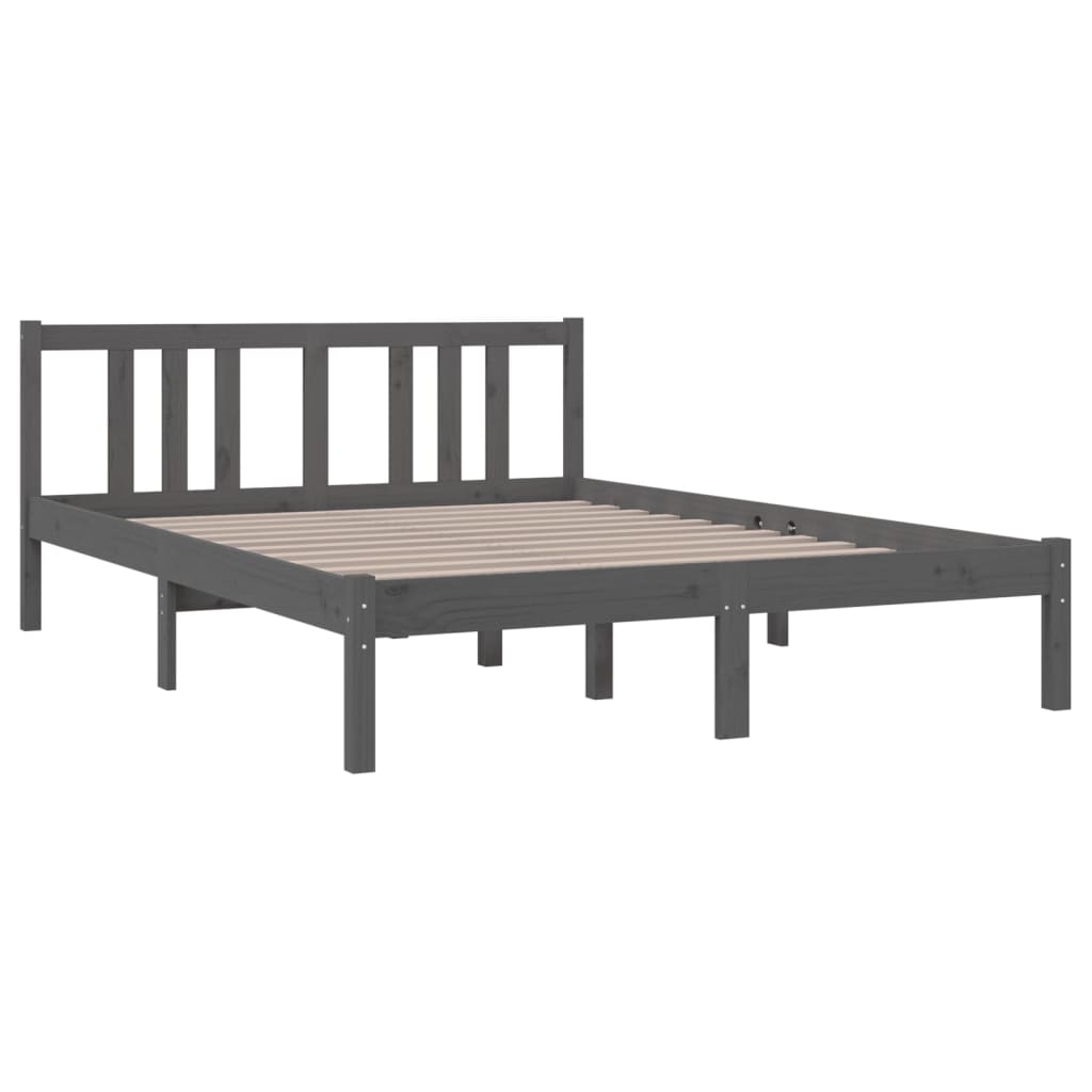 Bed frame without mattress gray solid wood 135x190 cm