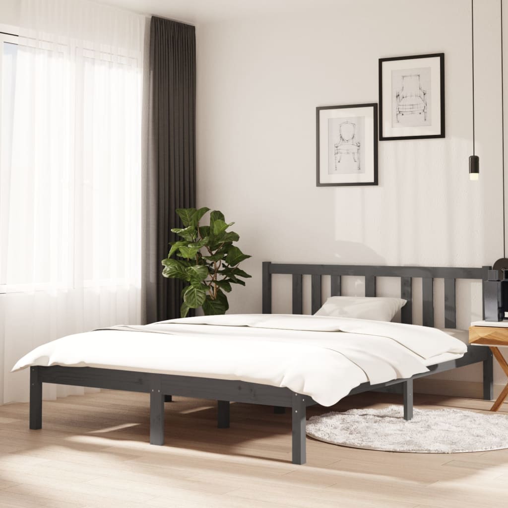 Bed frame without mattress gray solid wood 135x190 cm