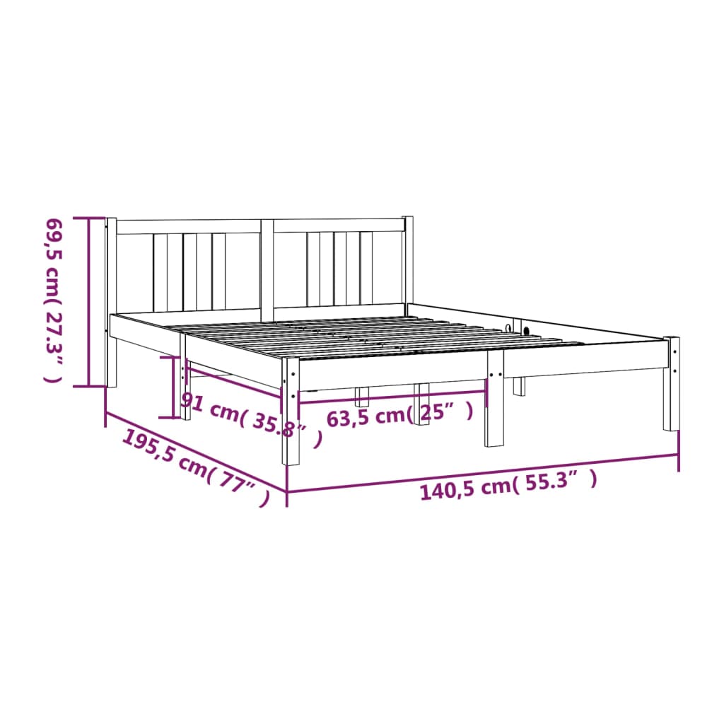 Bed frame without mattress honey brown solid wood 135x190 cm