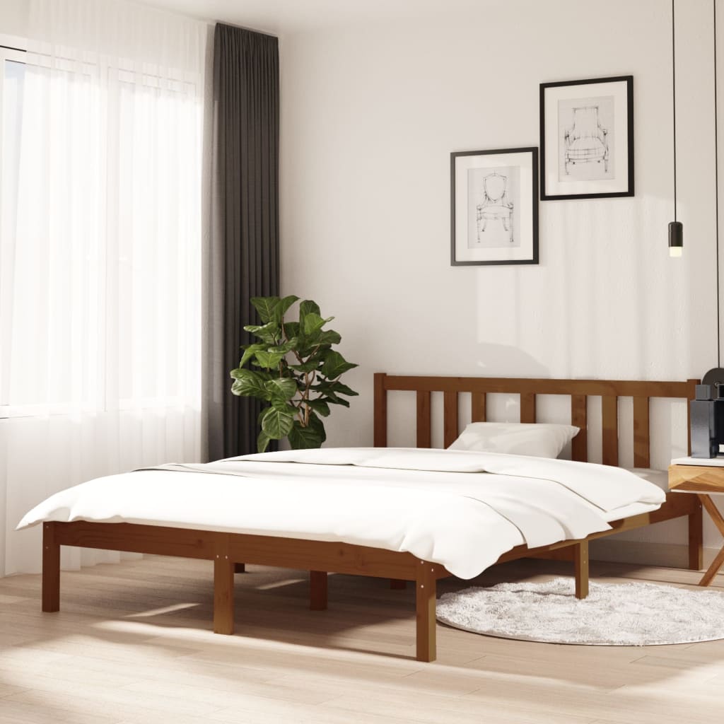 Bed frame without mattress honey brown solid wood 135x190 cm