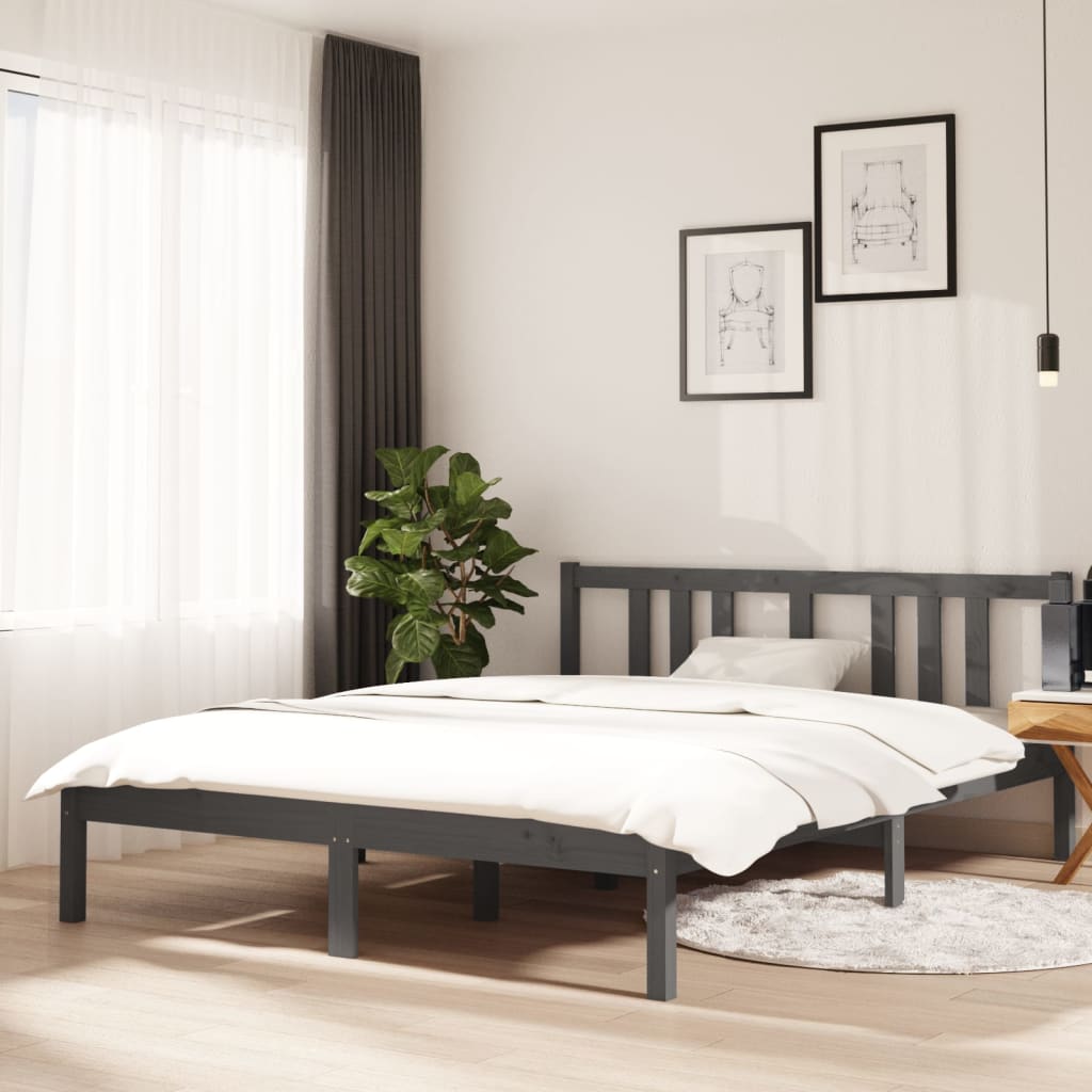 Bed frame without mattress gray solid wood 140x190 cm