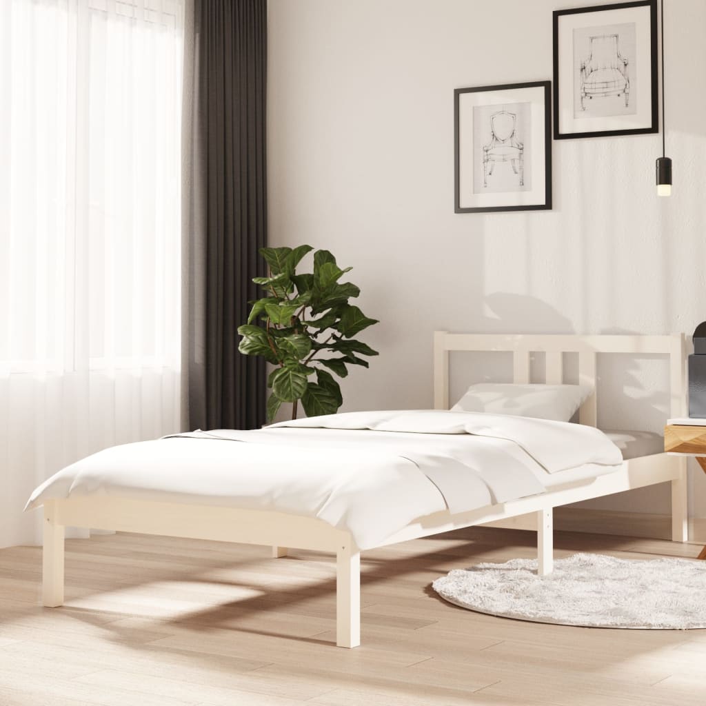 Bed frame without mattress white solid wood 90x200 cm