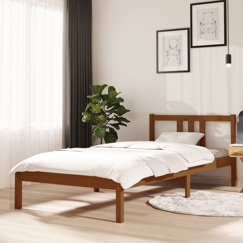 Bed frame without mattress honey brown solid wood 90x200 cm