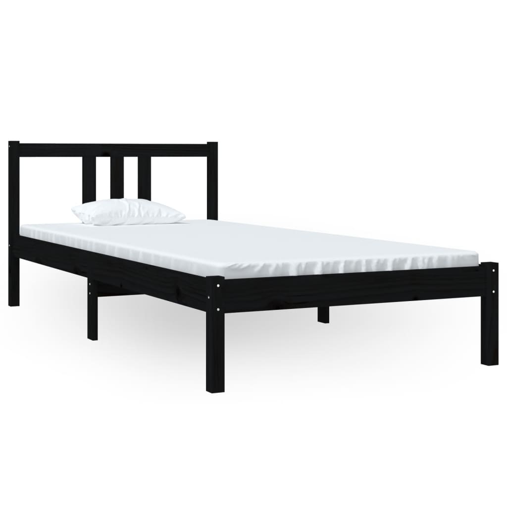 Bed frame without mattress black solid wood 90x200 cm