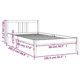 Cadre de lit sans matelas gris bois massif 100x200 cm