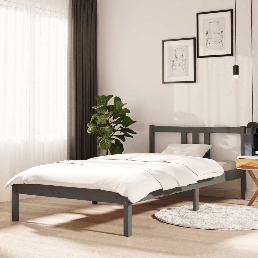 Cadre de lit sans matelas gris bois massif 100x200 cm