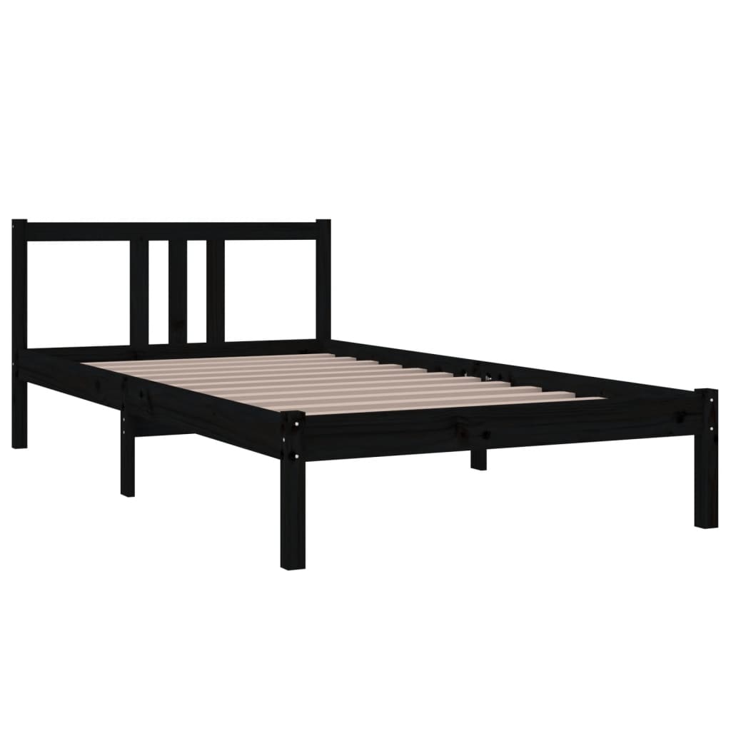 Bed frame without mattress black solid wood 100x200 cm