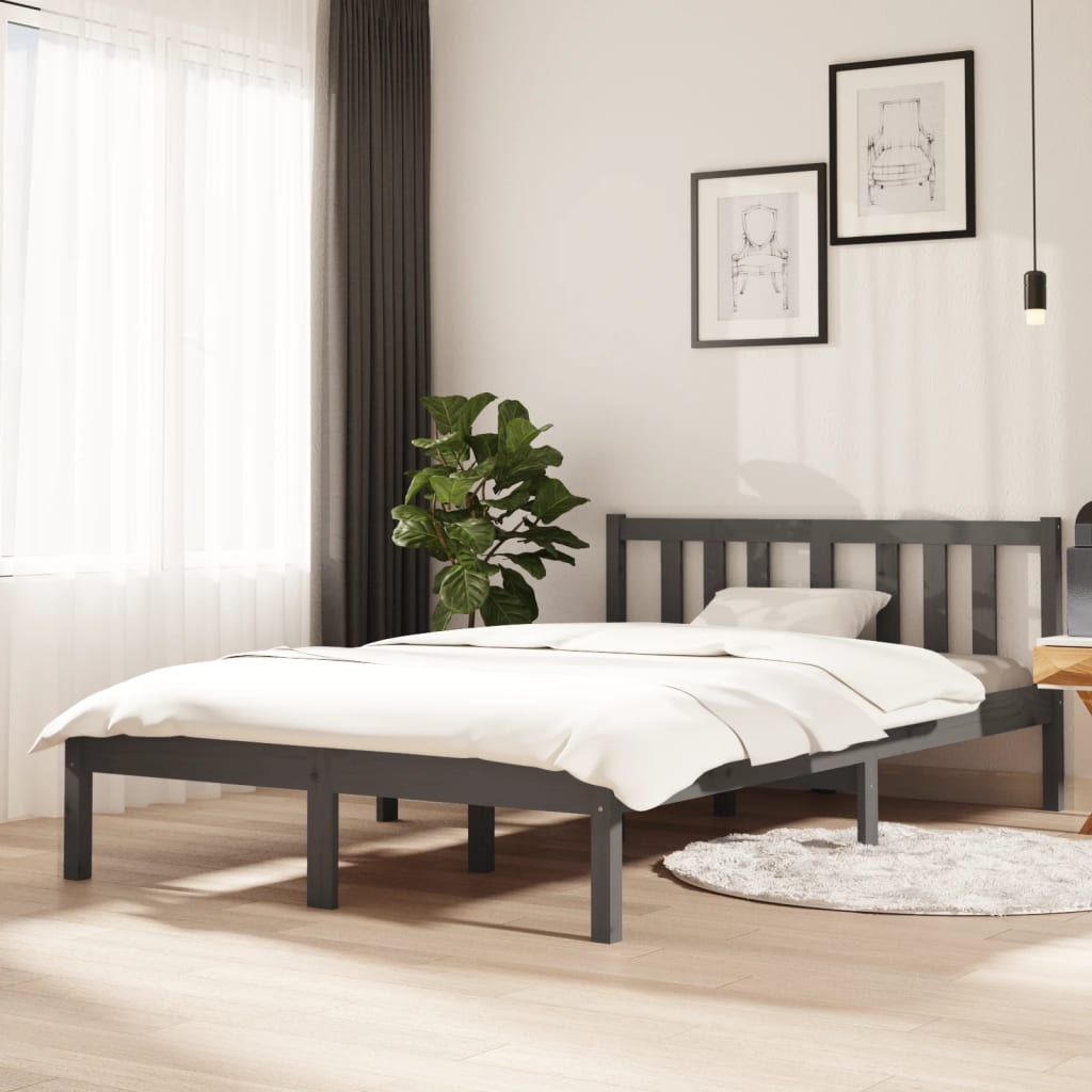 Bed frame without mattress gray solid wood 120x200 cm