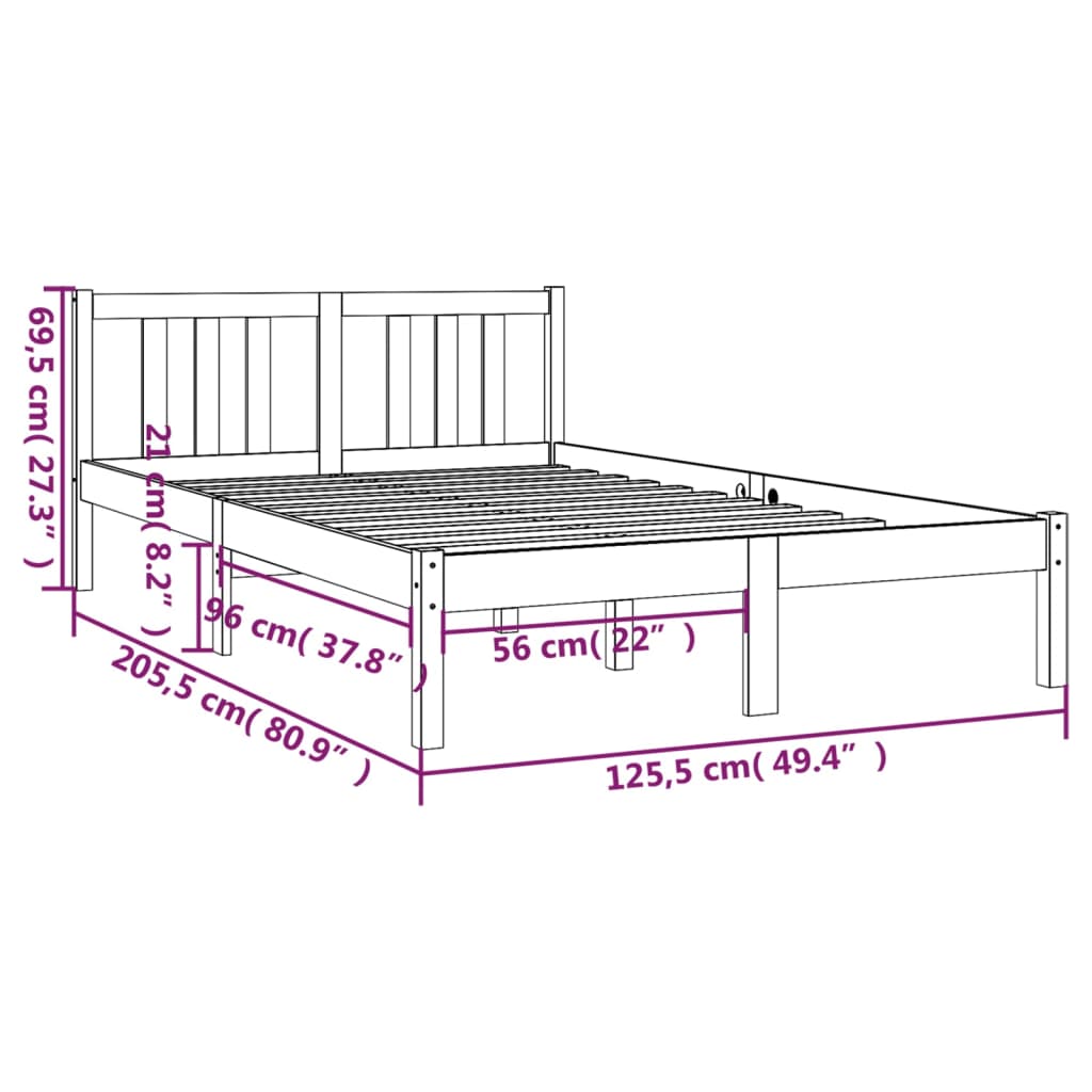 Bed frame without mattress black solid wood 120x200 cm