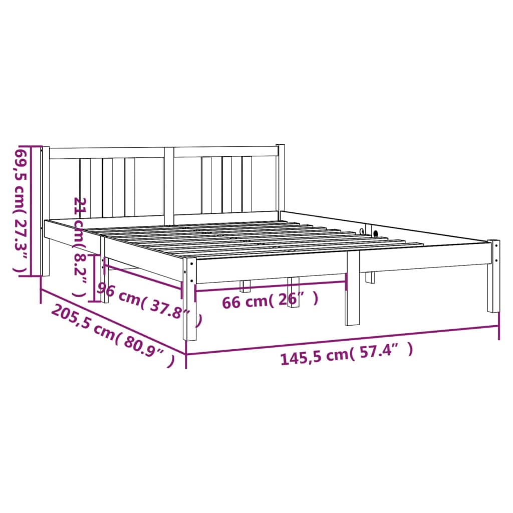 Solid wood bed frame without mattress 140x200 cm