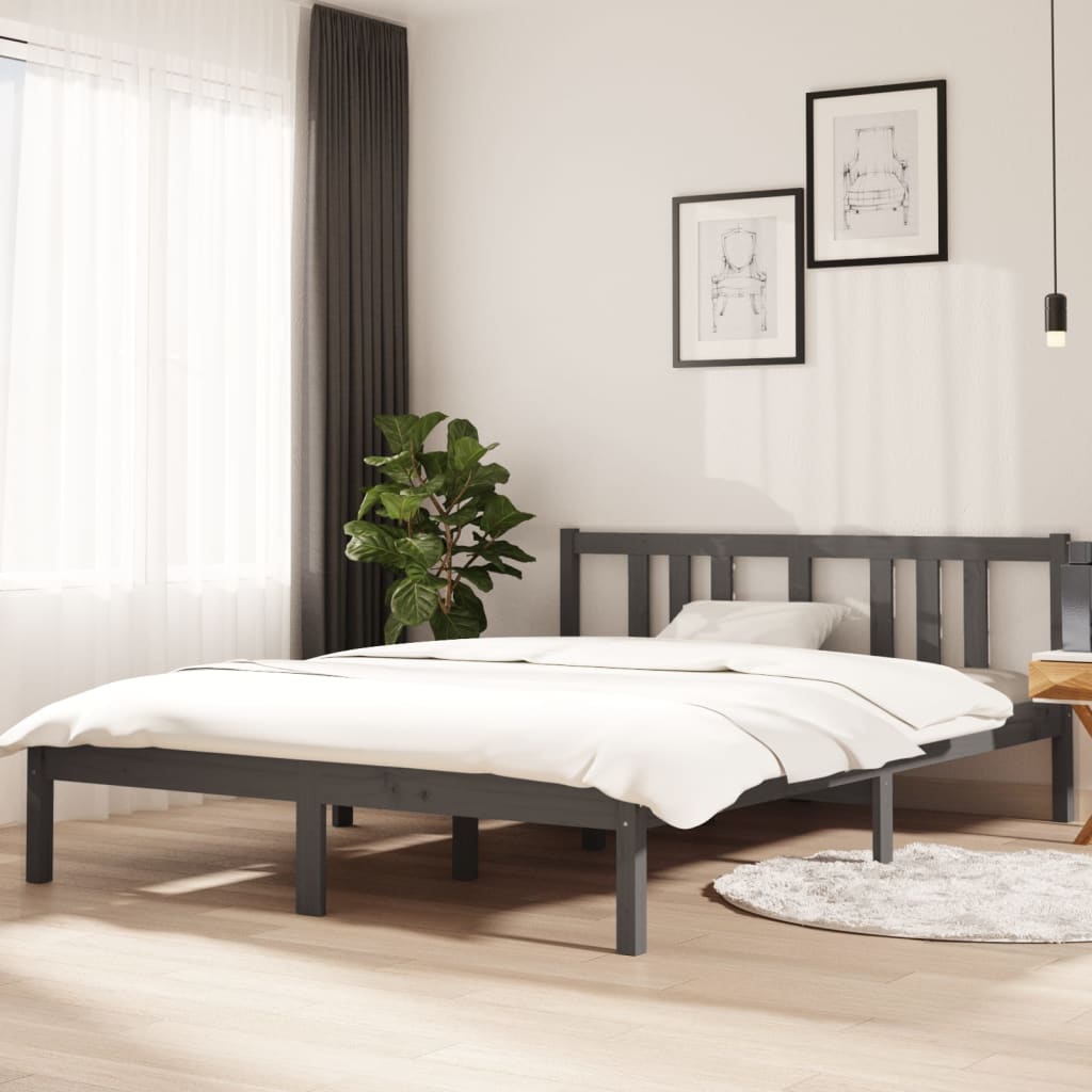 Bed frame without mattress gray solid wood 140x200 cm