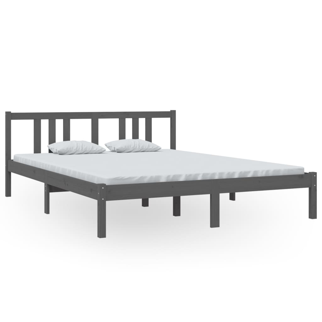 Bed frame without mattress gray solid wood 150x200 cm