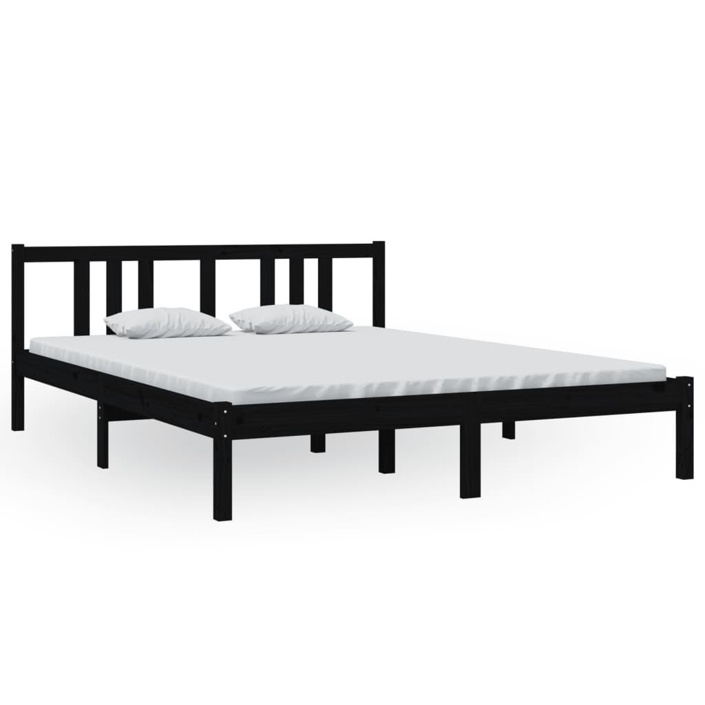 Bed frame without mattress black solid wood 150x200 cm