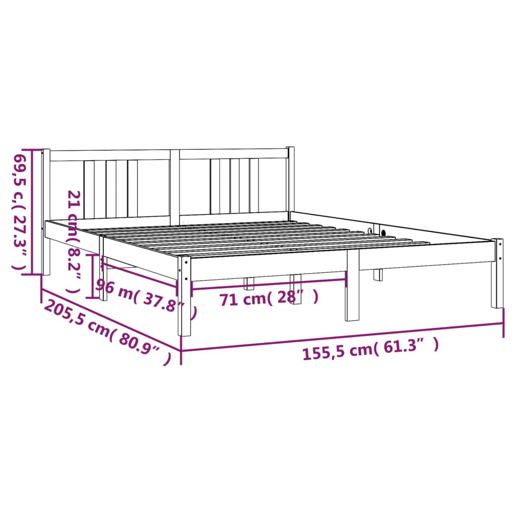 Bed frame without mattress black solid wood 150x200 cm