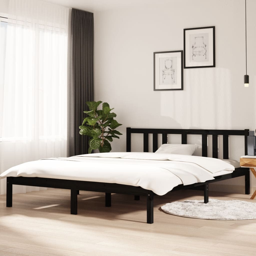 Bed frame without mattress black solid wood 150x200 cm