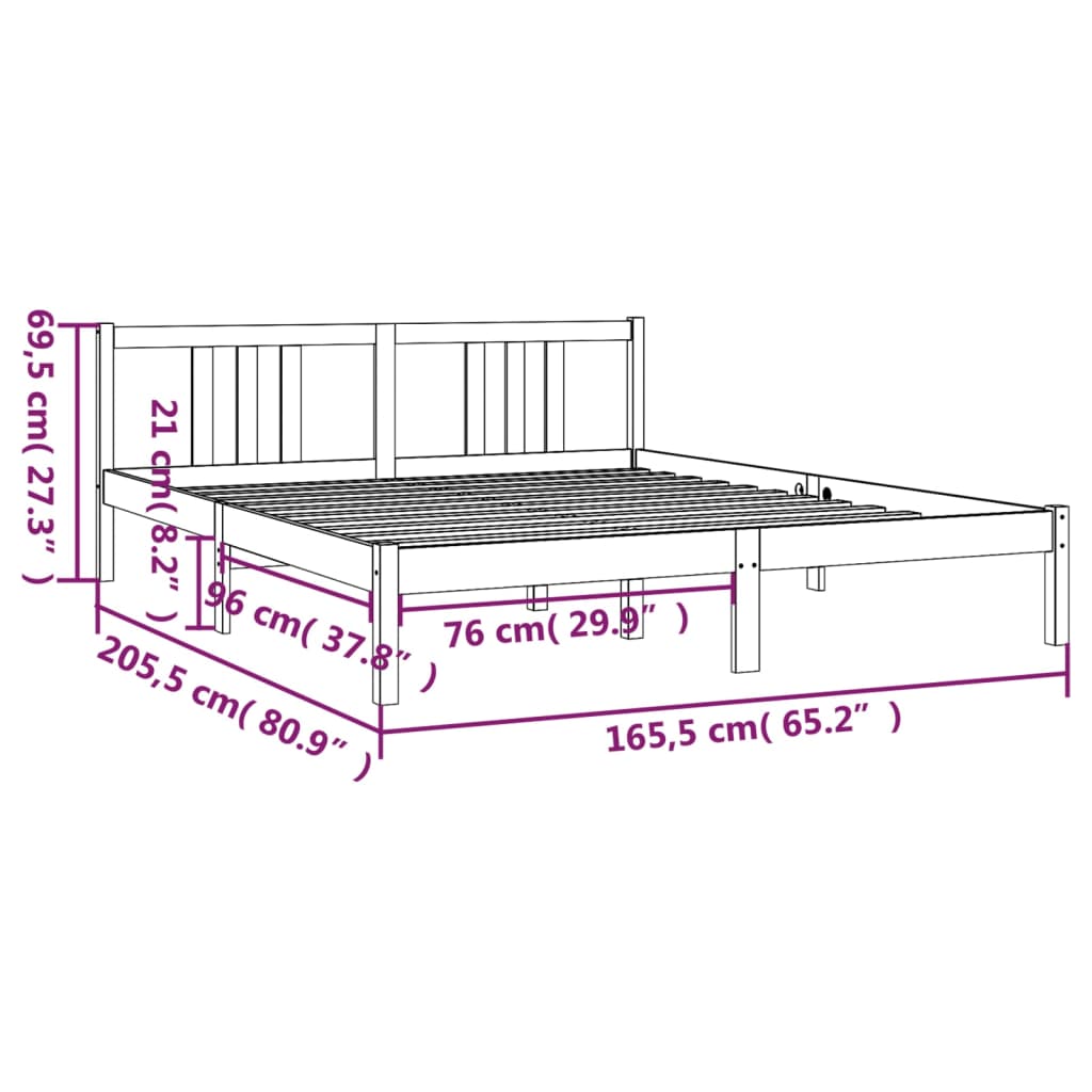 Bed frame without mattress white solid wood 160x200 cm