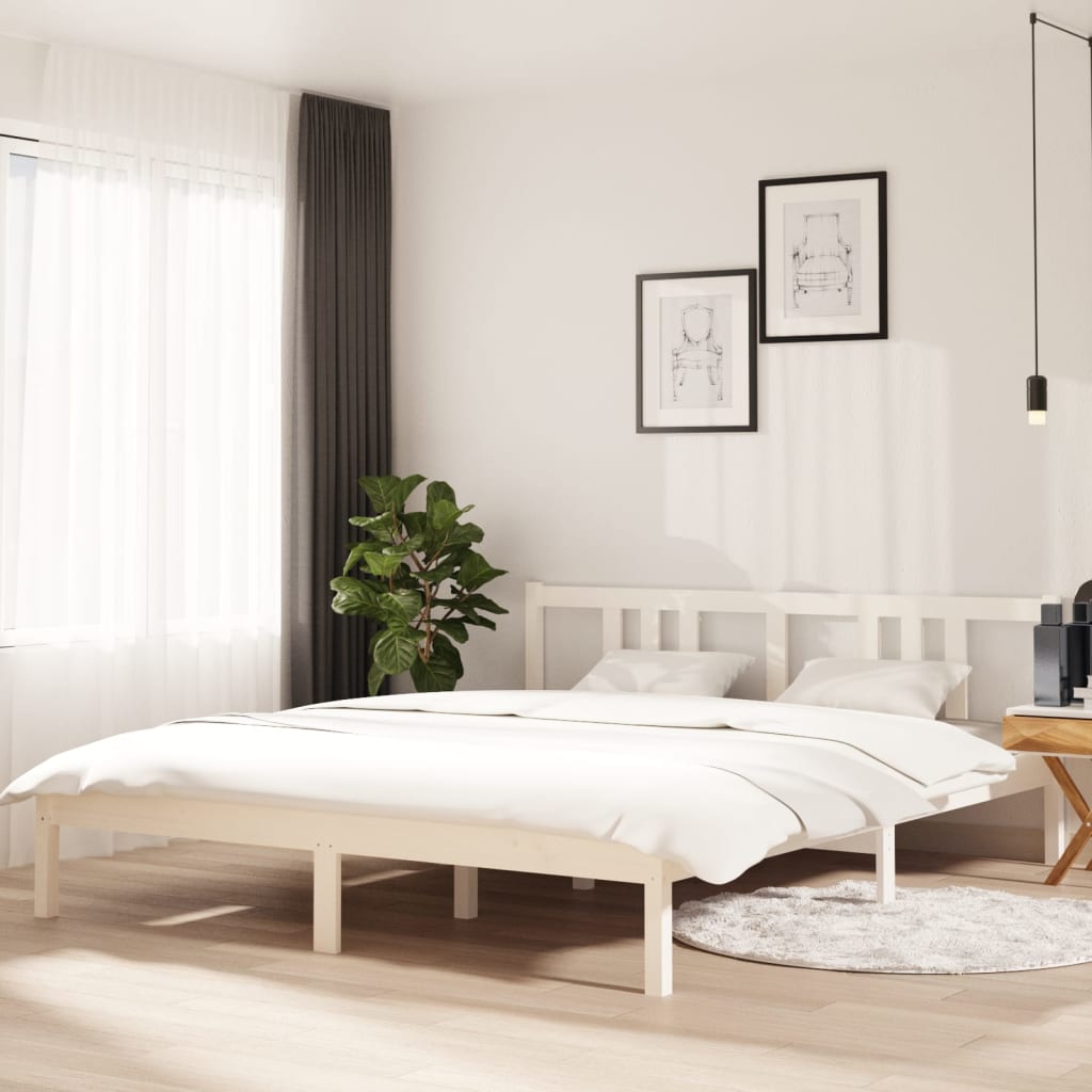 Bed frame without mattress white solid wood 160x200 cm